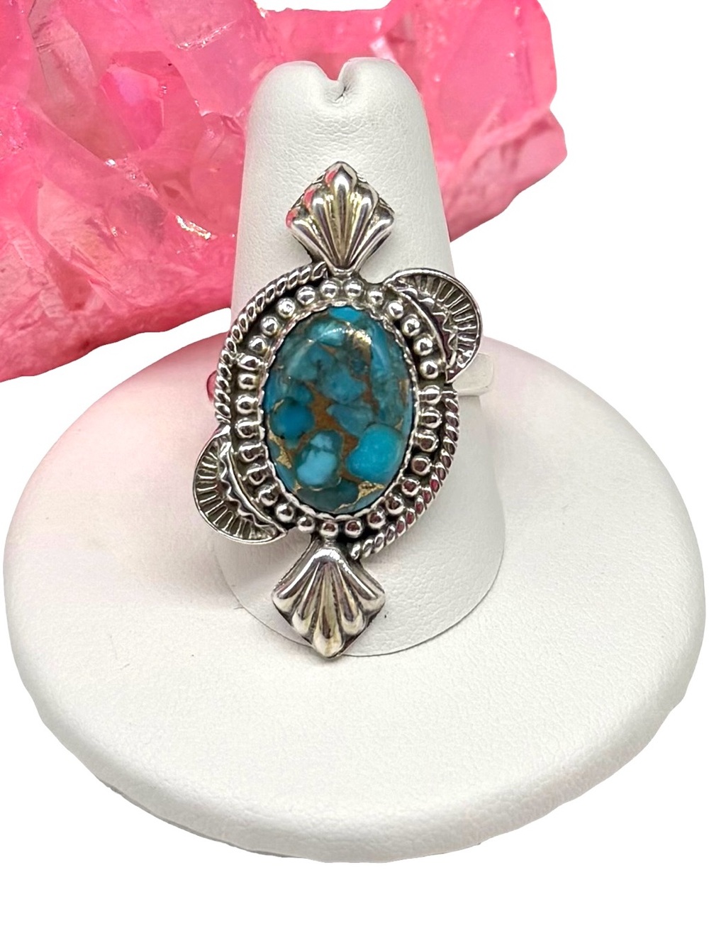 Kingman Mine Turquoise Ring Solid 925 Sterling Silver Adjustable Size 7 8 9